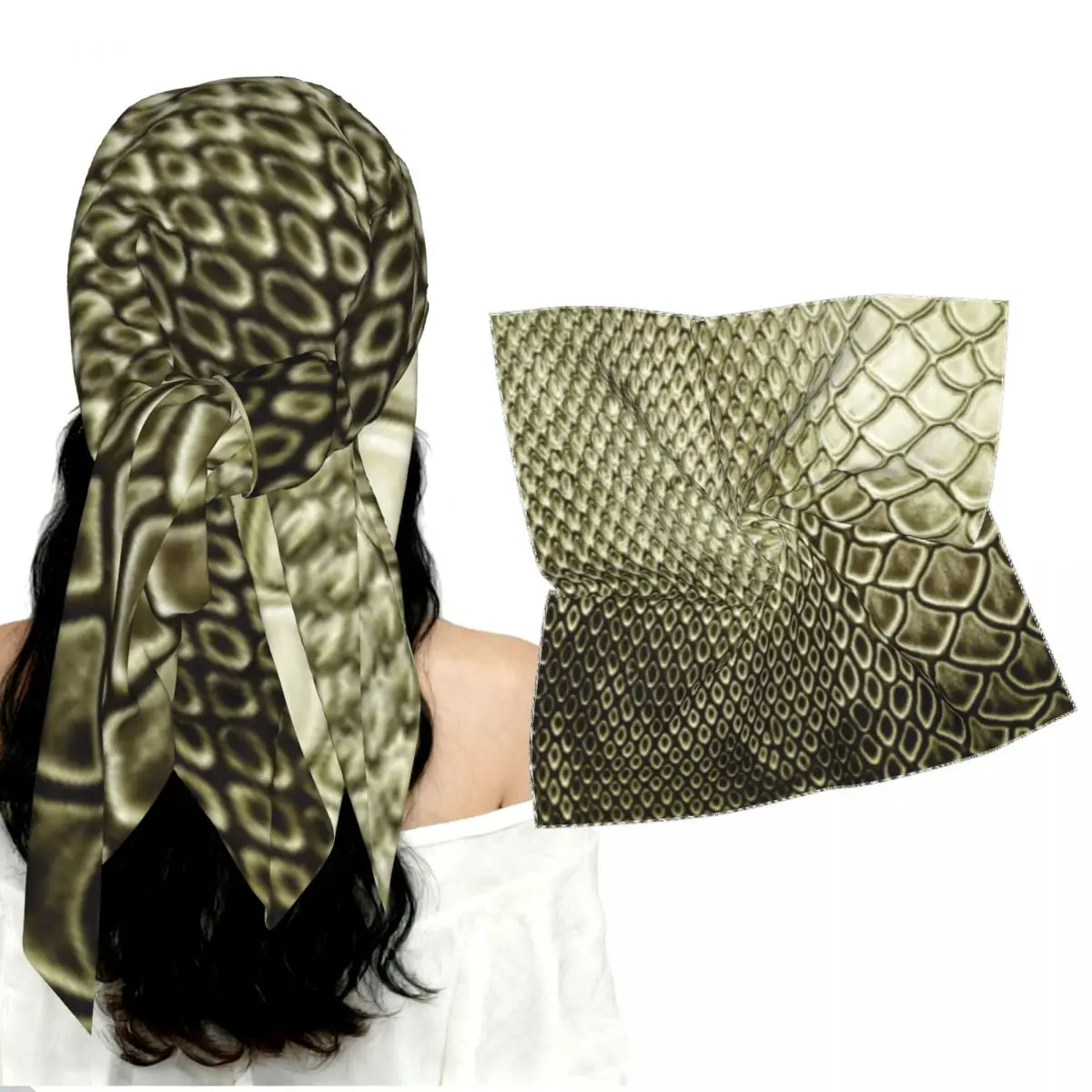 Smooth Imitation Silk Square Scarf Snake Skin Animal Background Women Multi-functional Head Wrap Neck Scarf Bandana Gift
