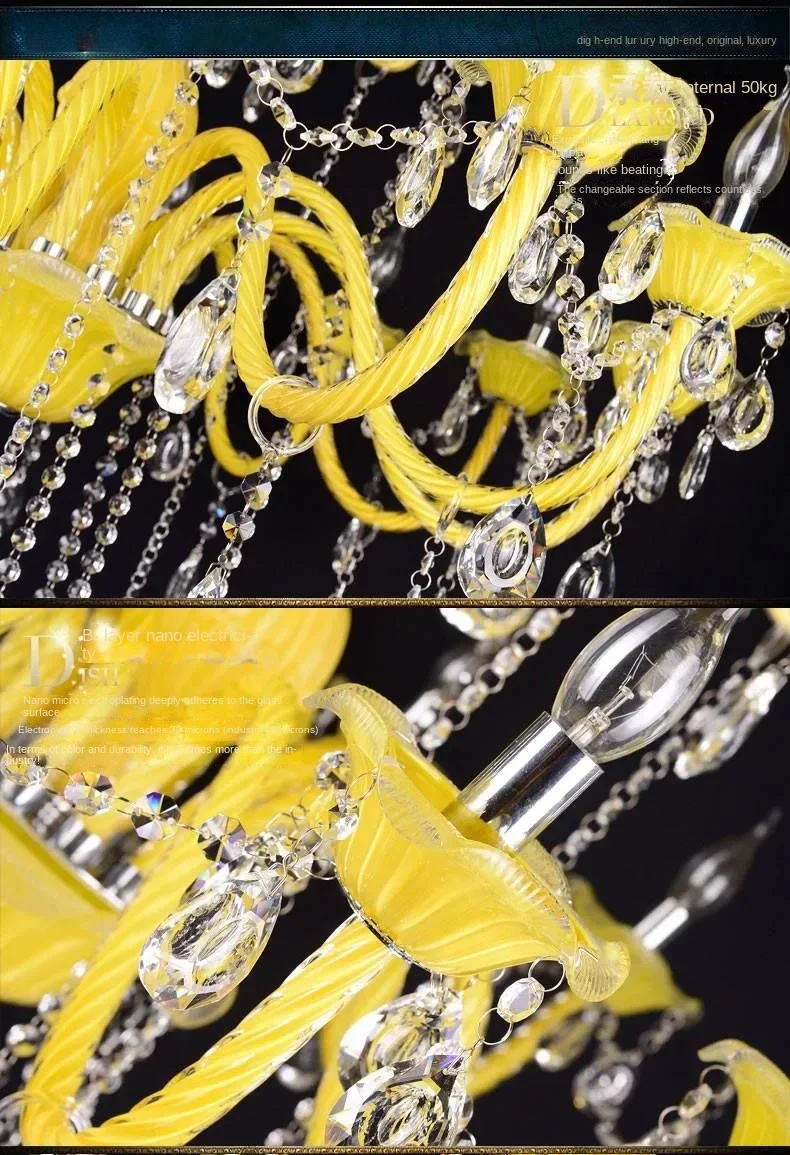 Yellow Crystal Chandeliers Lighting Living Room Dining  Lustre Pendant Lamp For Ceiling Home Decoration Suspension Luminaire