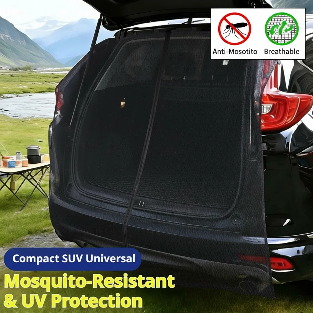 Car Trunk Mesh Curtains Car Tail Camping Mosquito Insect Net for Overlanding Camping Travel UV & Bug Protection Mesh Net