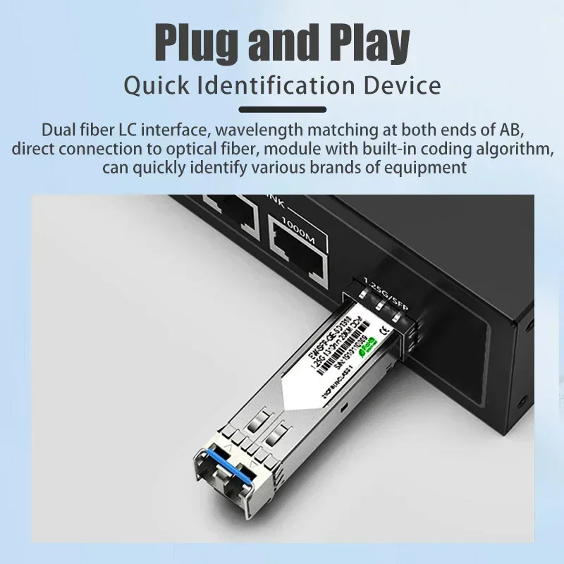 BIDI LC-Anschluss-Transceiver, WDM, SFP-Modul, Gigabit, Singlemode, Glasfaser-Ethernet, kompatibel mit Cisco, Huawei, 1,25 G