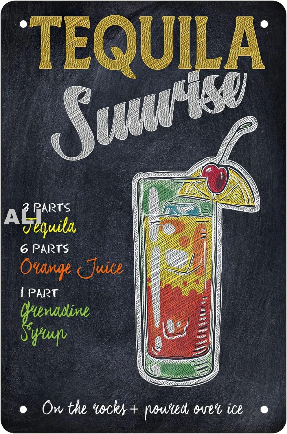 Letreros de chapa de metal divertidos retro Tequila Sunrise Cocktail bar, decoración de pared, tamaño: 8 x 12 PP
