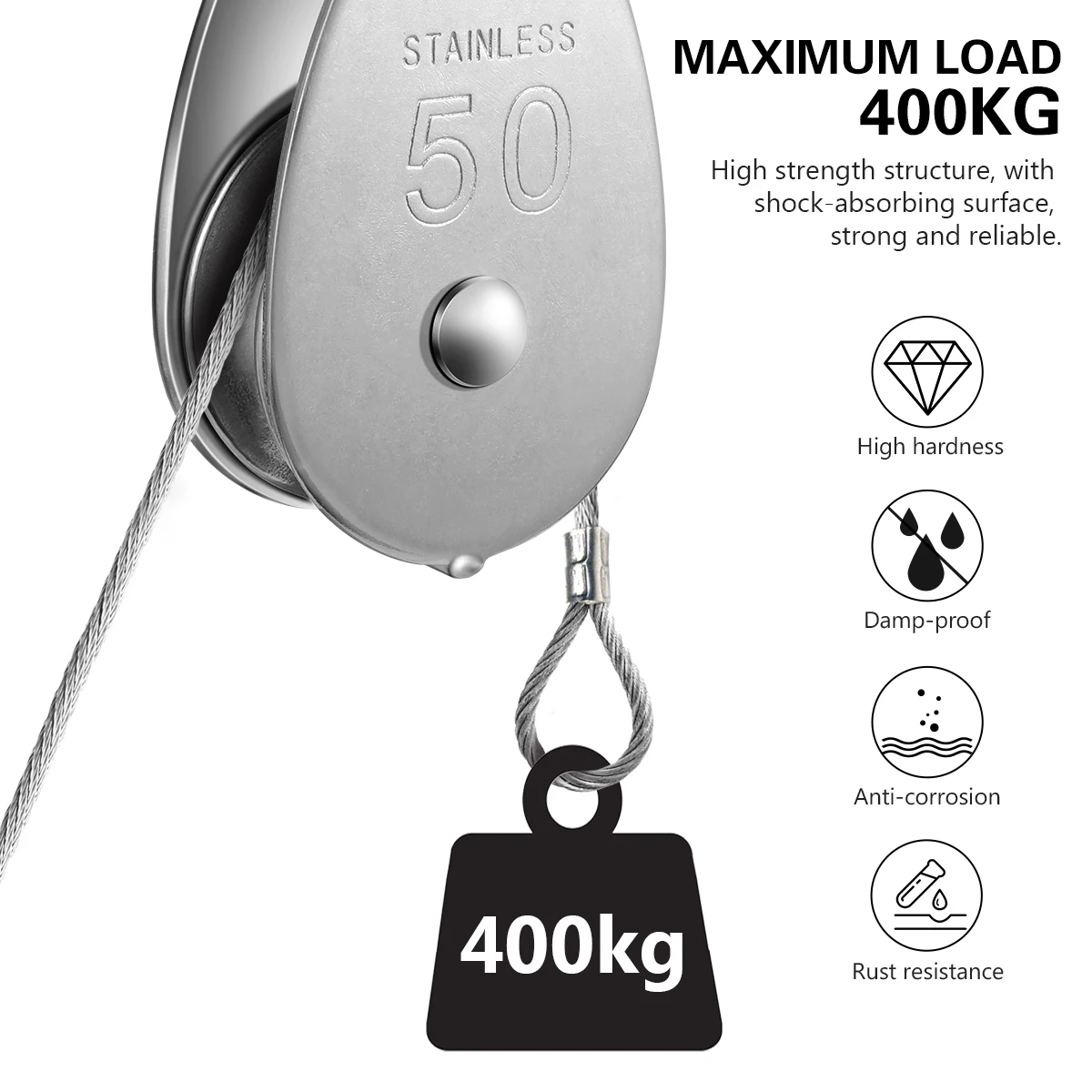 

Stainless Steel Pulley Single Wheel Heavy Duty Swivel Block Lifting Roller 400kg Capacity Bearings Hardware