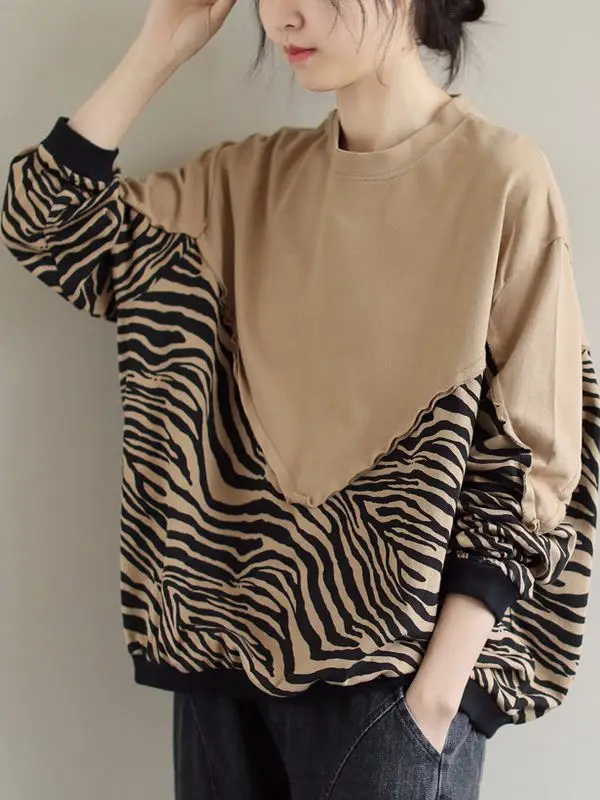 Sudadera con capucha holgada con estampado de cebra para mujer, Top informal con nuevo diseño de empalme, sudadera larga y cómoda