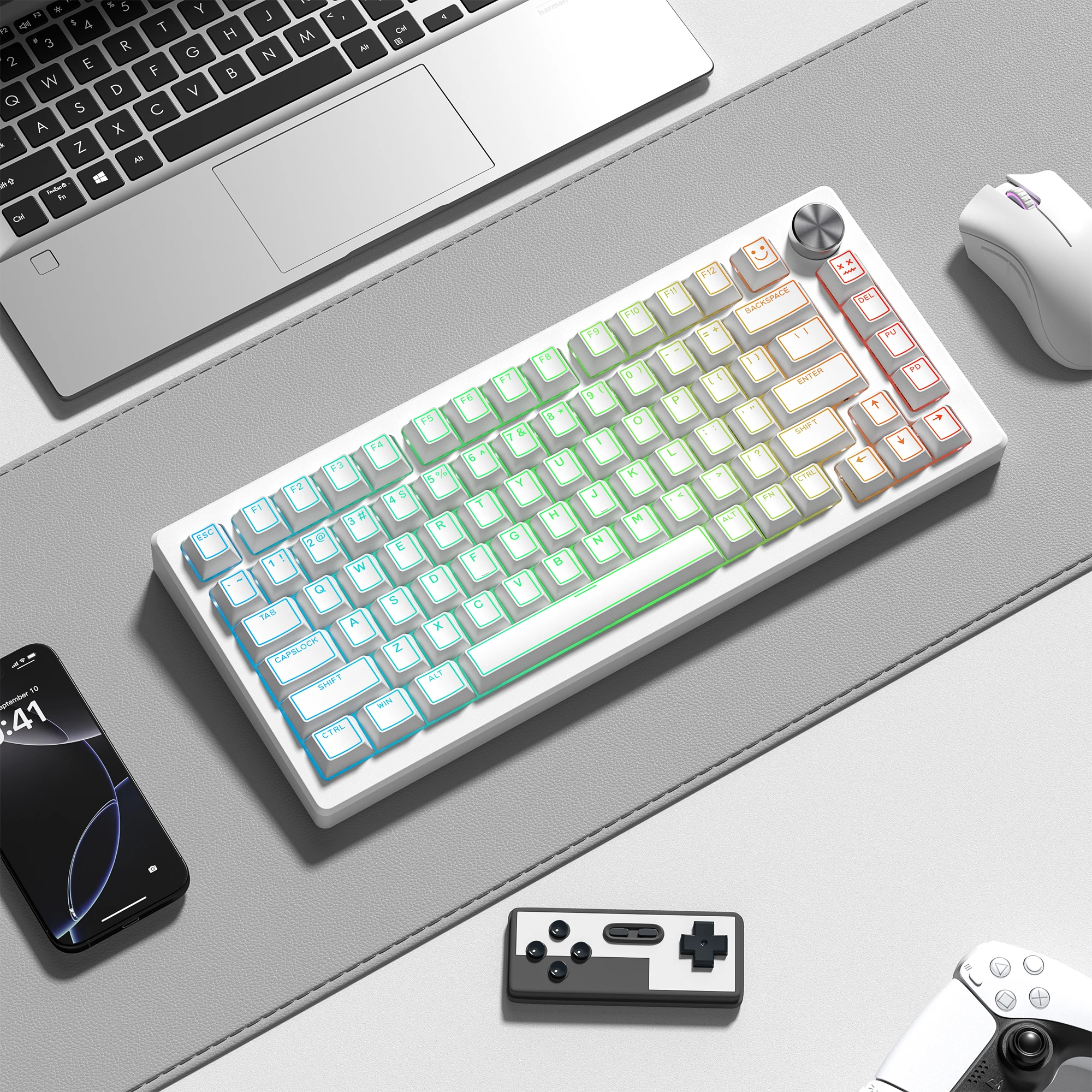 

142-клавишный колпачок из ПБТ с белым верхним принтом, вишневый профиль, колпачки для клавиш с двойной подсветкой для переключателей MX, механическая игровая клавиатура