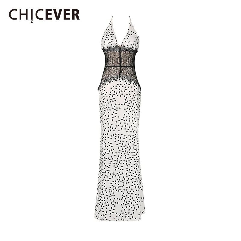 CHICEVER Solid Spliced Dot Printing Dress Female V Neck Sleeveless Slimming French Intellectual Women's Dresses Summer Fashion