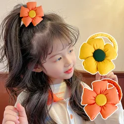 Children Plaid Flower Hair Rope Sunflower Elastic Hair Bands Sweet Girls High Ponytail Princess Headdress Kids Hair Accessories