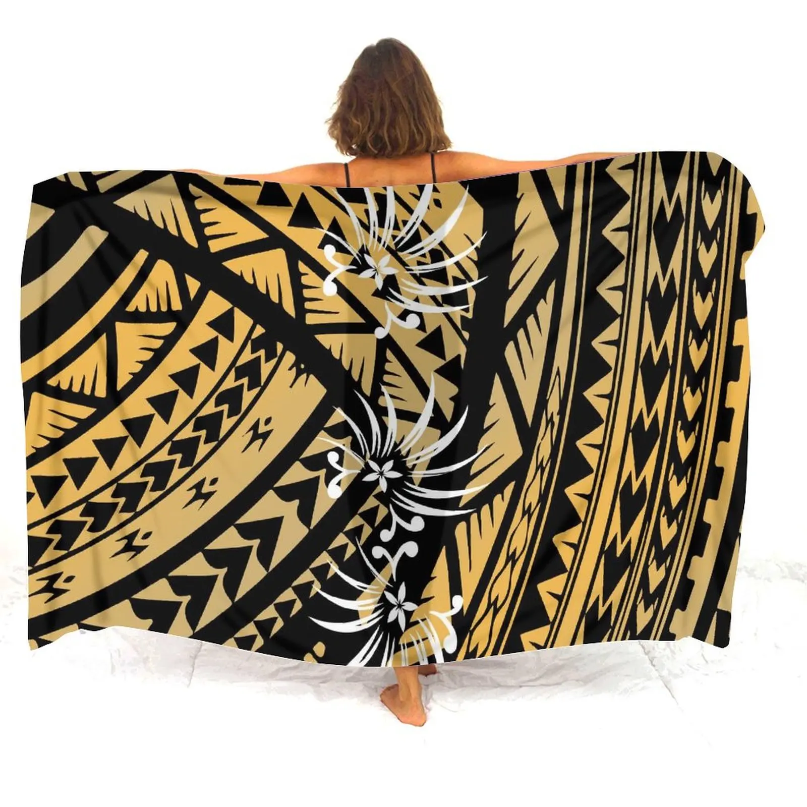Design impresso envoltório macio confortável férias tecido saia polinésia sarong feminino praia sarong personalizado artístico impresso xale