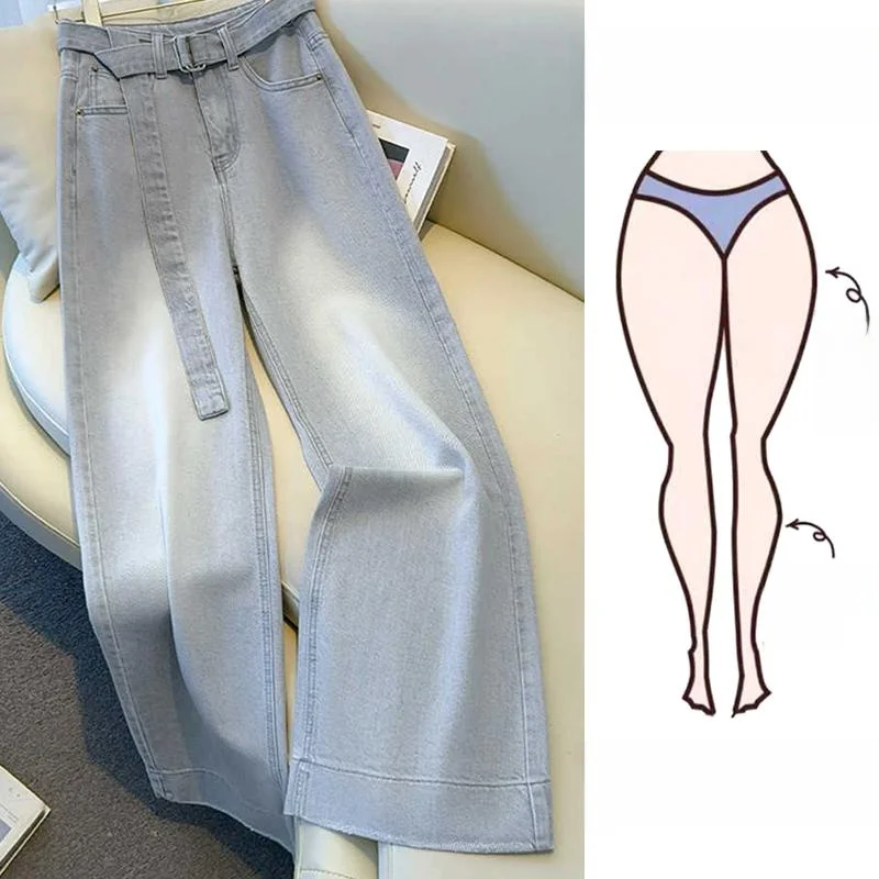 

Весна 2026: Свободные джинсы больших размеров с широкими штанинами, высокой талией, повседневные, универсальные, длинные брюки для женщин с фигурой типа «груша» больших размеров