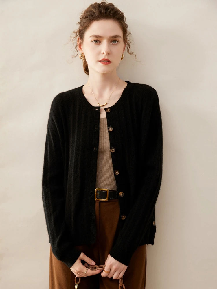 Long Sleeve Cardigan Aliselect New Fashion Women Sweater 100% Pure Cashmere Tops O-Neck Jerseys Spring Autumn Winter Knitwear