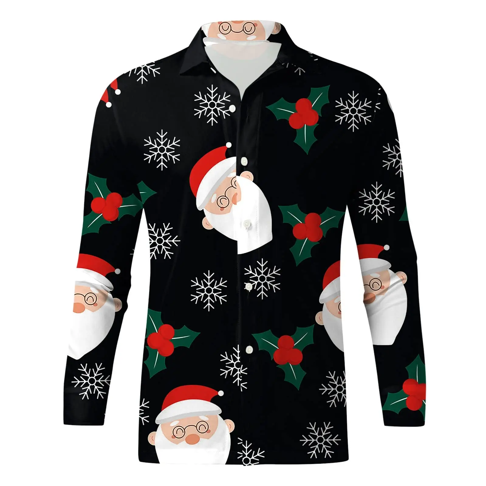 

Men's long-sleeved shirt casual fashion Santa Claus series printed shirt shirt men's lapel shirt long sleeve New Year gift