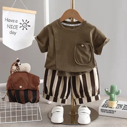 2Pcs T-shirt Shorts Set Baby Summer Clothes Fashion Casual Boy Girl Tee Stripe Shirts Suit Outfits Children Costume