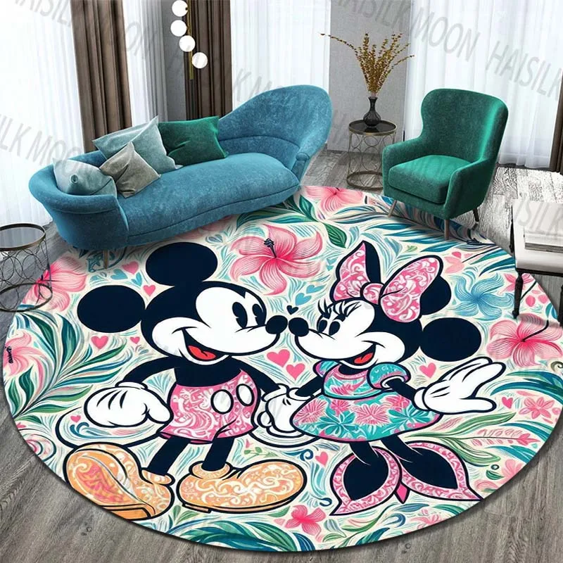 Minnie Mickey Mouse,cute Cartoon HD Printed Round Carpet.Bedroom,Balcony,Entry Door,Sofa Seat Non-slip Mat.,Gift,Camping Rug