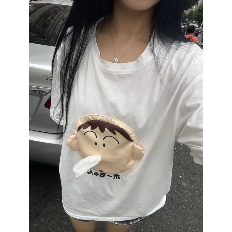 3D Cute Cartoon White T-Shirt Unisex Paper Carry Versatile Couple Tees O-neck Oversized Casual Top Plus Size Odzież damska Prezent