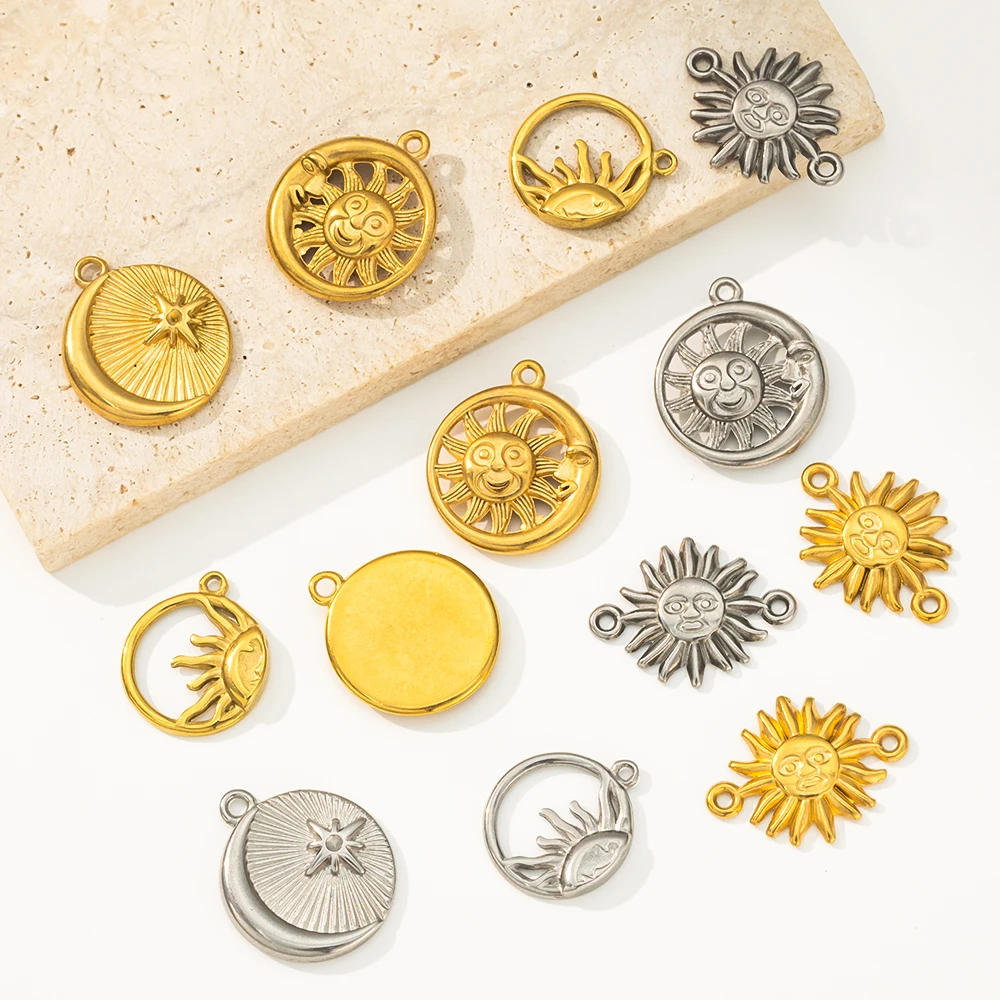 

5pcs Stainless Steel Semi Skeleton Sun Moon Pendants For DIY Necklaces Bracelets Jewelry Making Supplies Accessories Materials