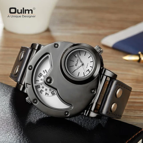 Imagen 2 del producto Oulm, nuevo estilo, reloj antiguo de diseño único para hombre, correa de cuero de alta calidad, reloj de cuarzo deportivo de negocios para hombre, reloj Masculino