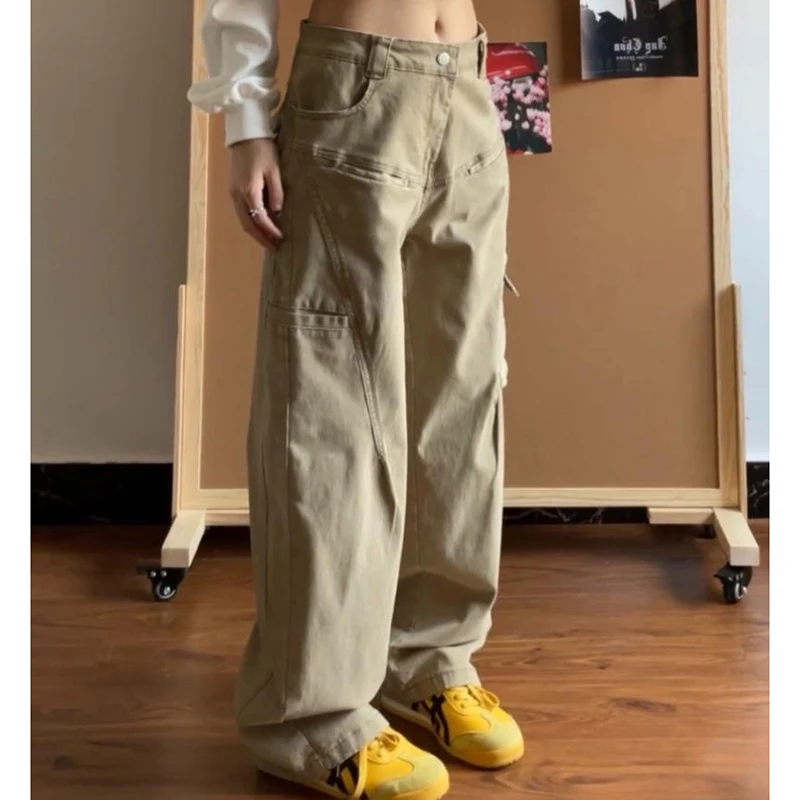 

Американские винтажные однотонные брюки-карго, женские свободные карманы, прямые широкие женские брюки, летняя уличная одежда в стиле хип-хоп, новинка