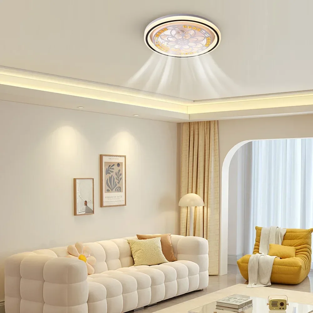 

Bymaocar Quiet Fan Ceiling Light Indoor Lighting 3 Speed Adjustment And 3 Light Colors With Controller For Living Room / Office