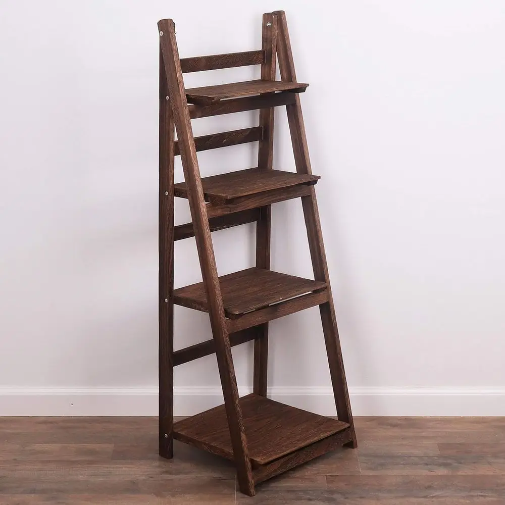 

Ladder Shel - Wooden Ladder Bookshel - Leaning Bookshel - Rustic Bookcase - olding Bookcase (k Brown Ladder Shel)