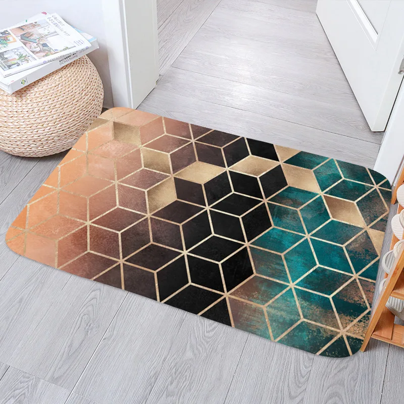 Geometric printed pattern carpet home bedroom kitchen bathroom bathtub entrance floor decoration absorption coral velvet 