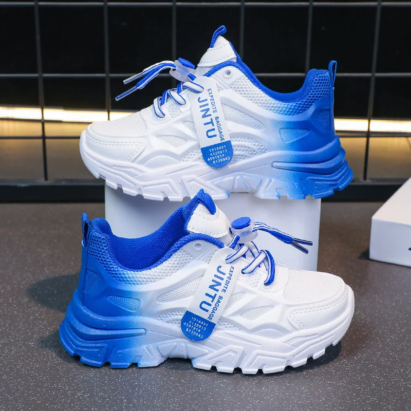 Autumn Children Slip-On Lightweight Shoes Boy Girl Soft-Soled Running Shoes Outdoor Kids Gradient Color Thick-Soled Dad Sneakers