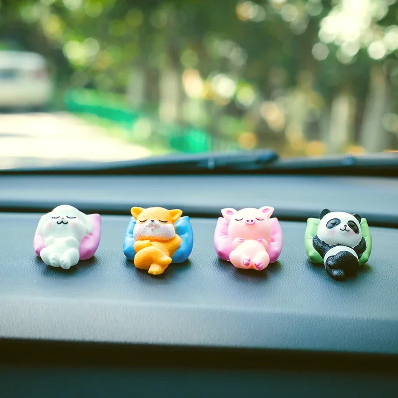 Cute Resin Healing Series Sleeping Animal Car Accessories Decoration Adornment Cartoon Car Center Console Desktop Small Ornament