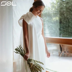 SOL-Robes de mariée en satin à col rond Boho, grand nœud, moderne, dos nu, longue traîne de balayage, patients sirène, quoi que ce soit, sexy, éducatif