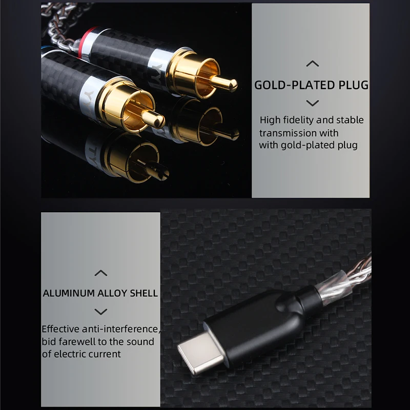 OCC + Pure Silver USB Type C to 2 RCA  Audio Cable 12 Cores 2rca Jack Type-C Cable for Huawei Sumsung Xiaomi Speaker