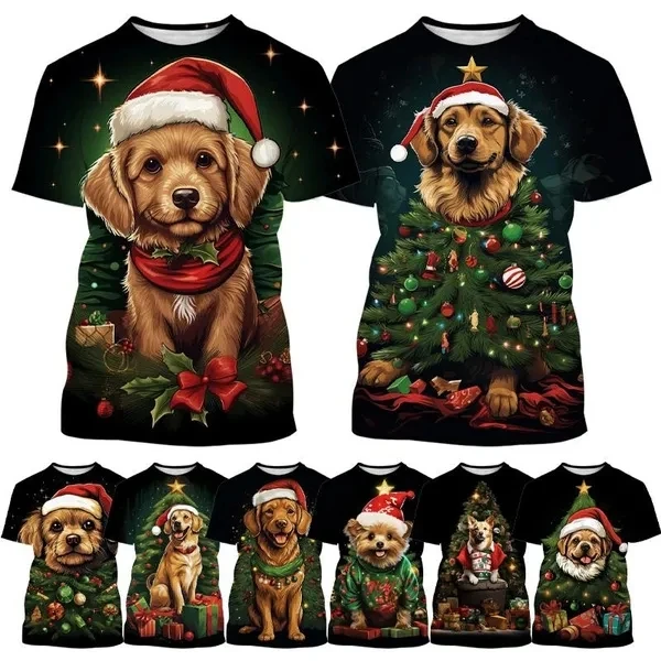 

Christmas Dog Graphic T-shirt For Men Women 3D Printed Christmas Tree Cute Funny Pet Dog Tee Tops Short Sleeve Oversized Tshirt