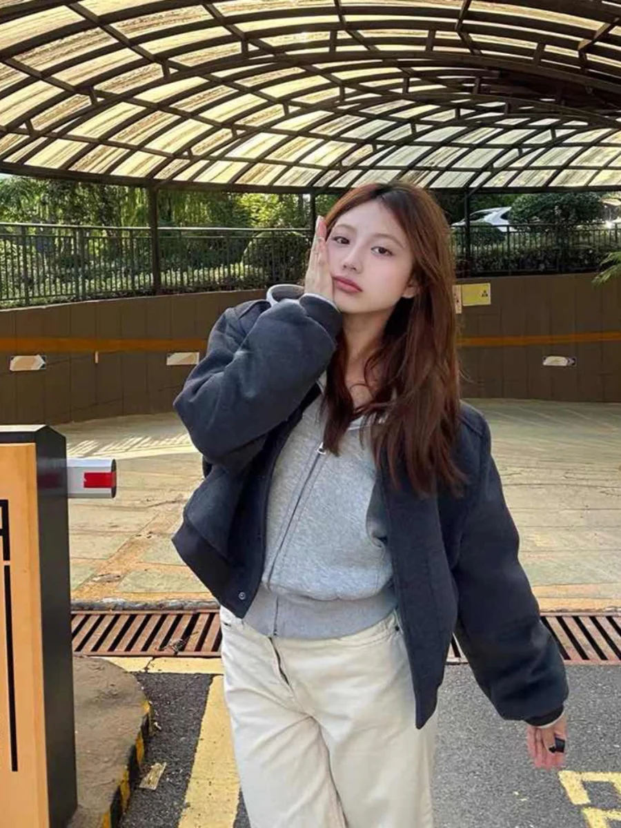 الأمريكية الرجعية ey ort الصوفية البيسبول Jaet المرأة ربيع الخريف Sle معطف غير رسمي فضفاض صالح جولة Ne Long Sve