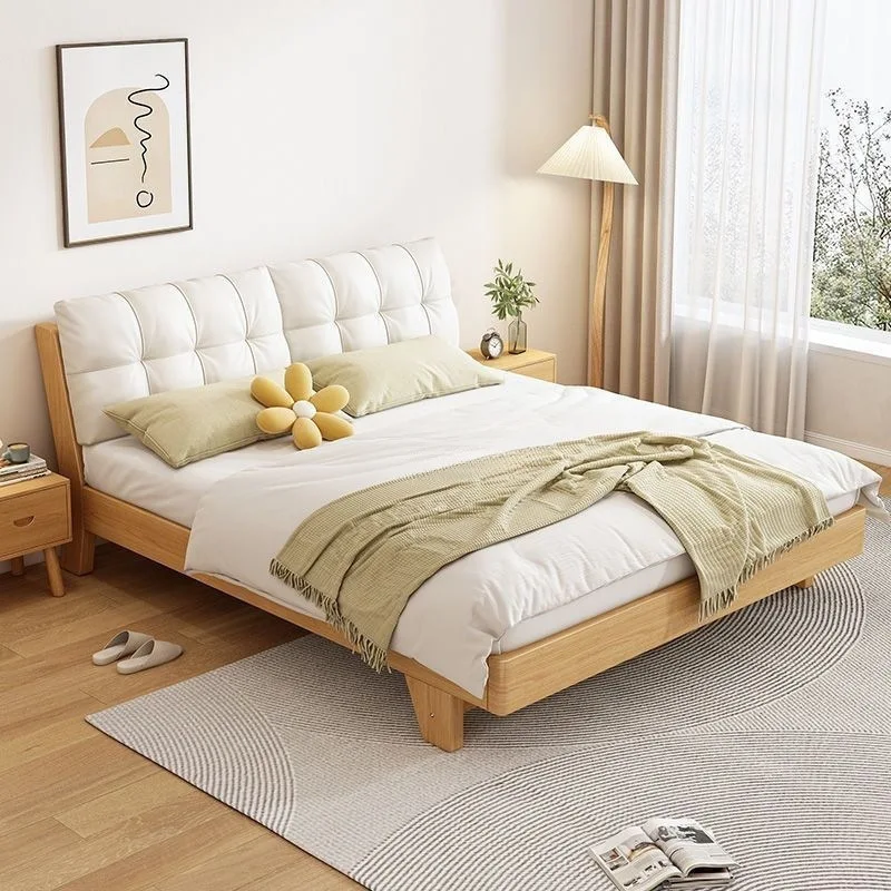 

Solid wood bed 1.5 meters household 1.8 meters double master bedroom Nordic large bed small apartment 1m simple rental house bed