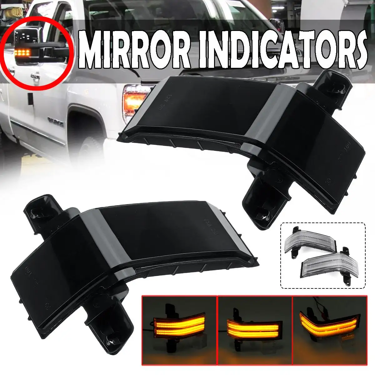 Pair LED Side Rearview Mirror Light Turn Signal Indicator Light Lamp for Chevy Silverado GMC Sierra 1500 2500HD 3500HD 2014-2019