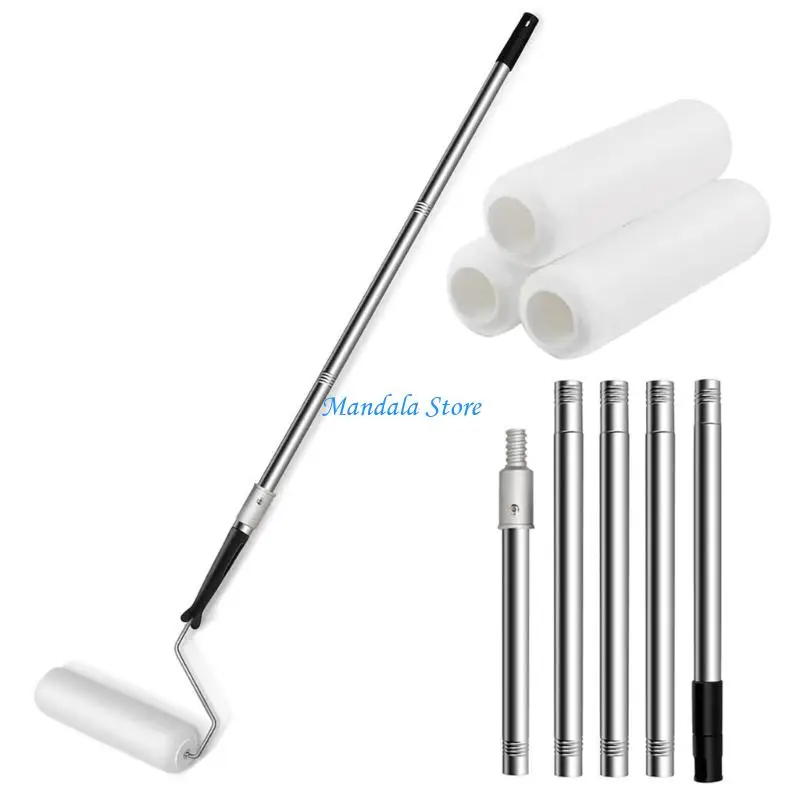 U2JC رولة دهانات تمديد أقطاب مع 3 رؤوس فرشاة الفولاذ المقاوم للصدأ أقطاب تلسكوبية طلاء جدران فرشاة للجدار والسقف