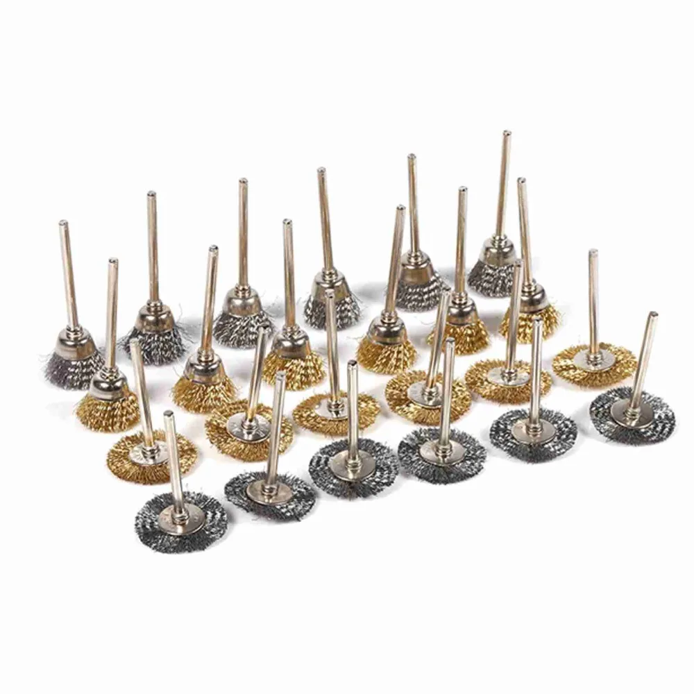 36-delige draadborstelset van messing en roestvrij staal ​   Pen Cup Wielvormige Ontbramen Polijstschijfset ​ ​ Roterend gereedschap Houtslijpen