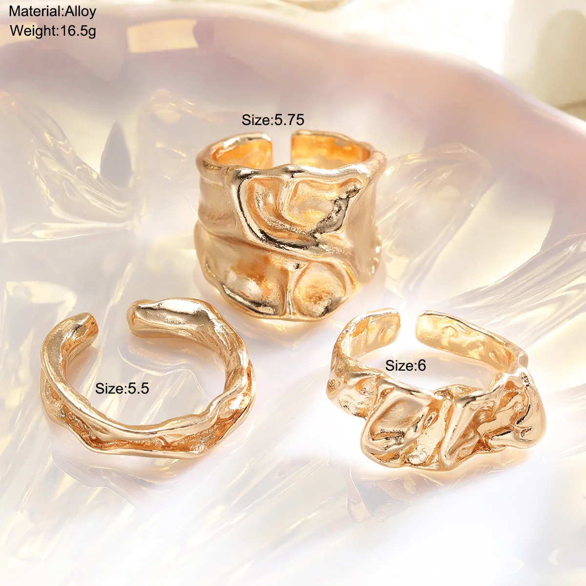 New creative irregular texture ring 3-piece set ins cold wind niche light luxury temperament jewelry ring