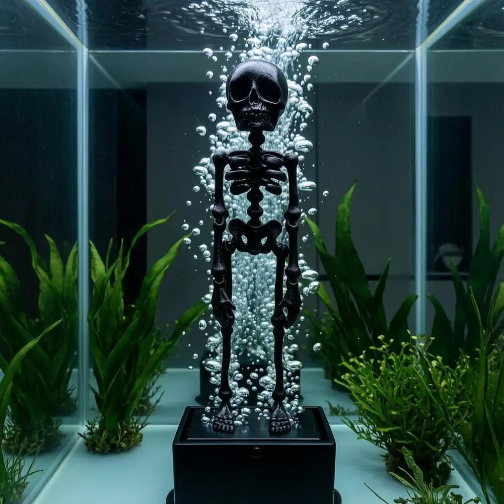 Halloween Aquarium Decorations Bubble Driven Skeleton Tank Accessory Halloween Skeleton Fish Tank Ornament 3d Printed Dancing