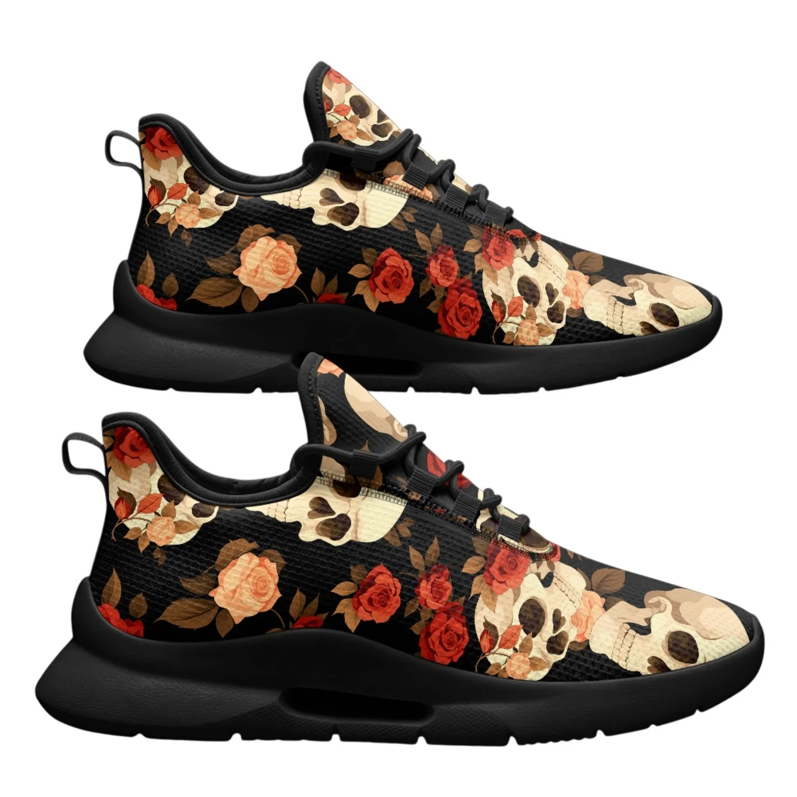 PENSTROLL Rose Skulls Formal Mens Running Shoes for Male Work Mesh & EVA Low-Top Lace-Up Shoes Lace-Up Men's Shoes