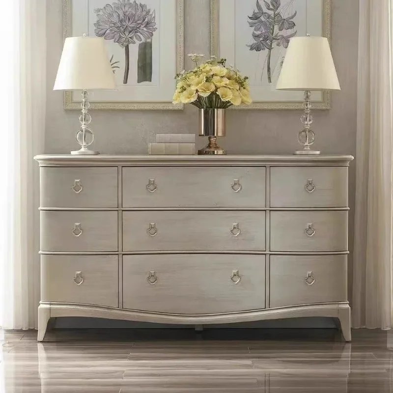 

American light luxury solid wood chest, French retro nine chest, bedroom locker, series cabinet
