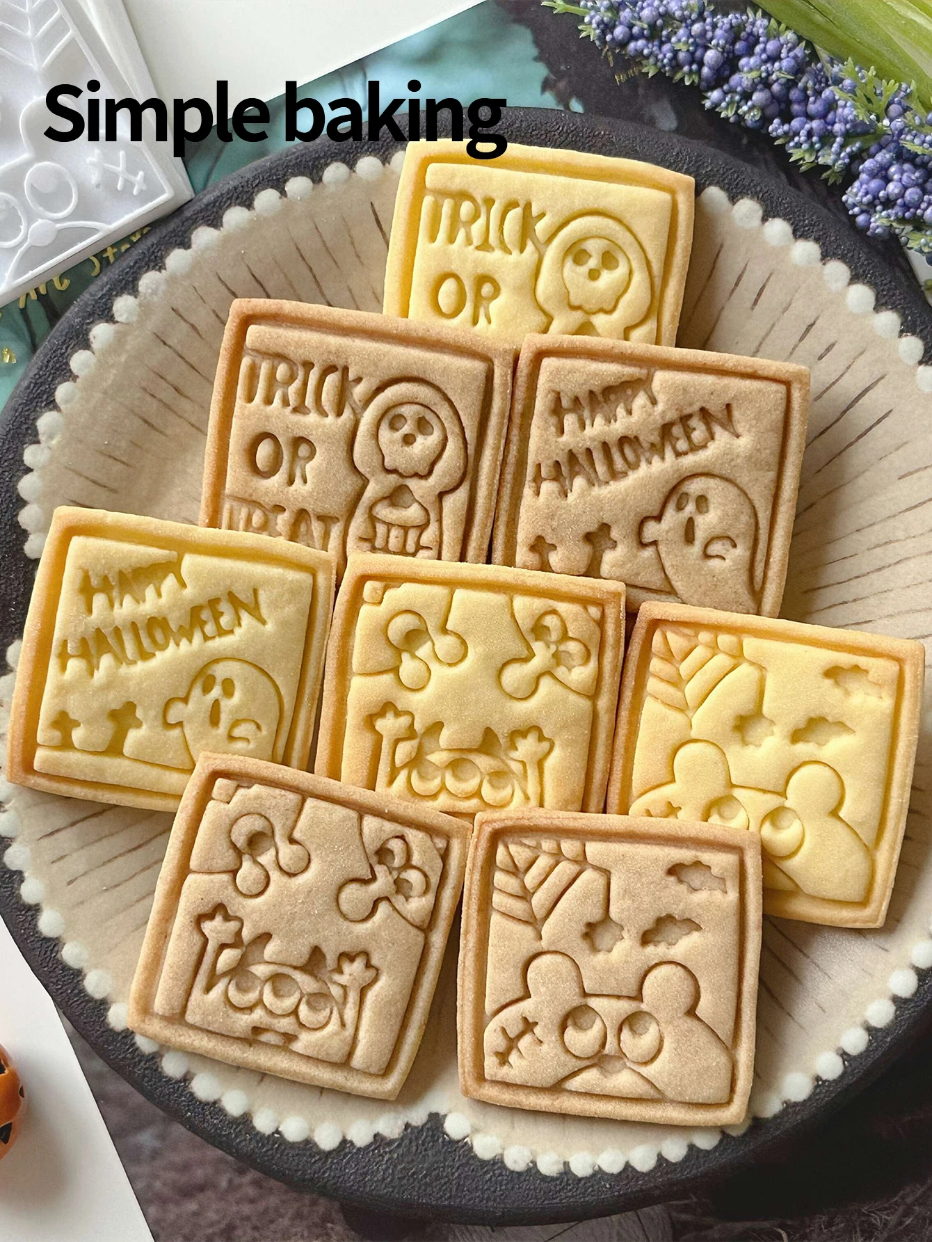4-Piece Set Halloween Themed Cookie Molds Cartoon Comic Stamp Biscuit Cutter Decoration Kitchen Baking Tools Making Gift Snacks