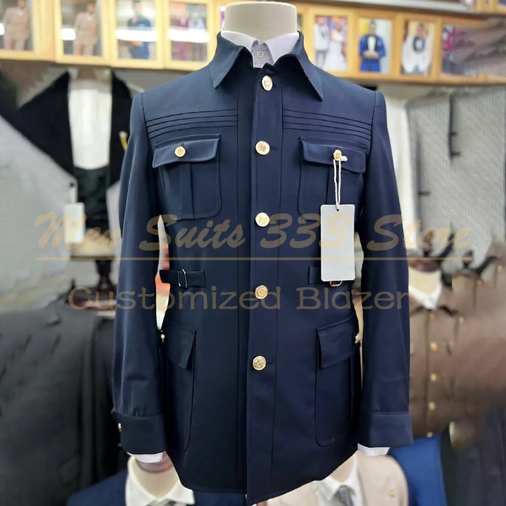 

Luxury Men's Military Suits Customized Safari Single Breasted Stand Lapel Reguar Fit 2 Piece Jacket Pants Full Sets Outfits