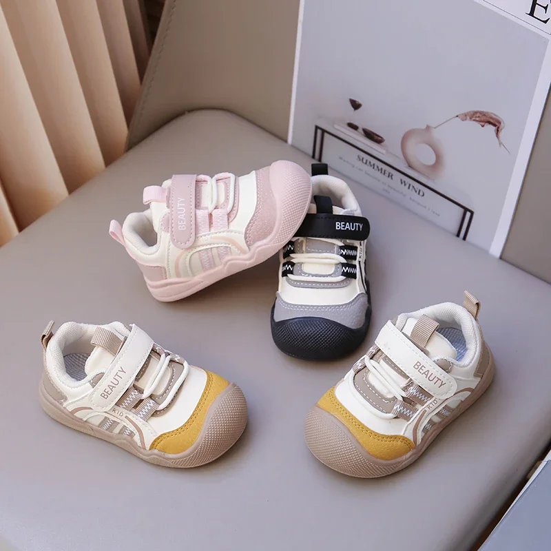 Toddler Anti-Collision First Walker Shoes, Boys Girls Breathable Casual Walking Sneakers, Dual Hook Loop Strap Spring Autumn