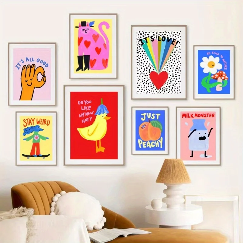 1pc Frameless  Funny Weird Positive Energy Minimalist Abstract Canvas Painting Nordic Posters and Printed Wall Living Room Decor