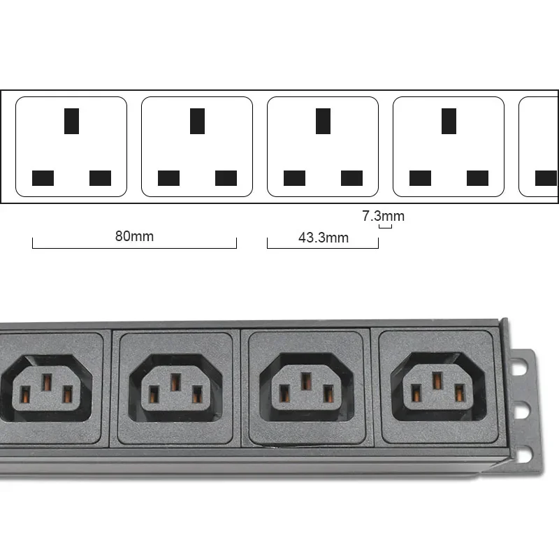 Network Rack PDU Aluminium Alloy Power Strip 2 Ways C13 Output Socket With SPD C14 C20 US L6-30P EU UK AU Plug 2M