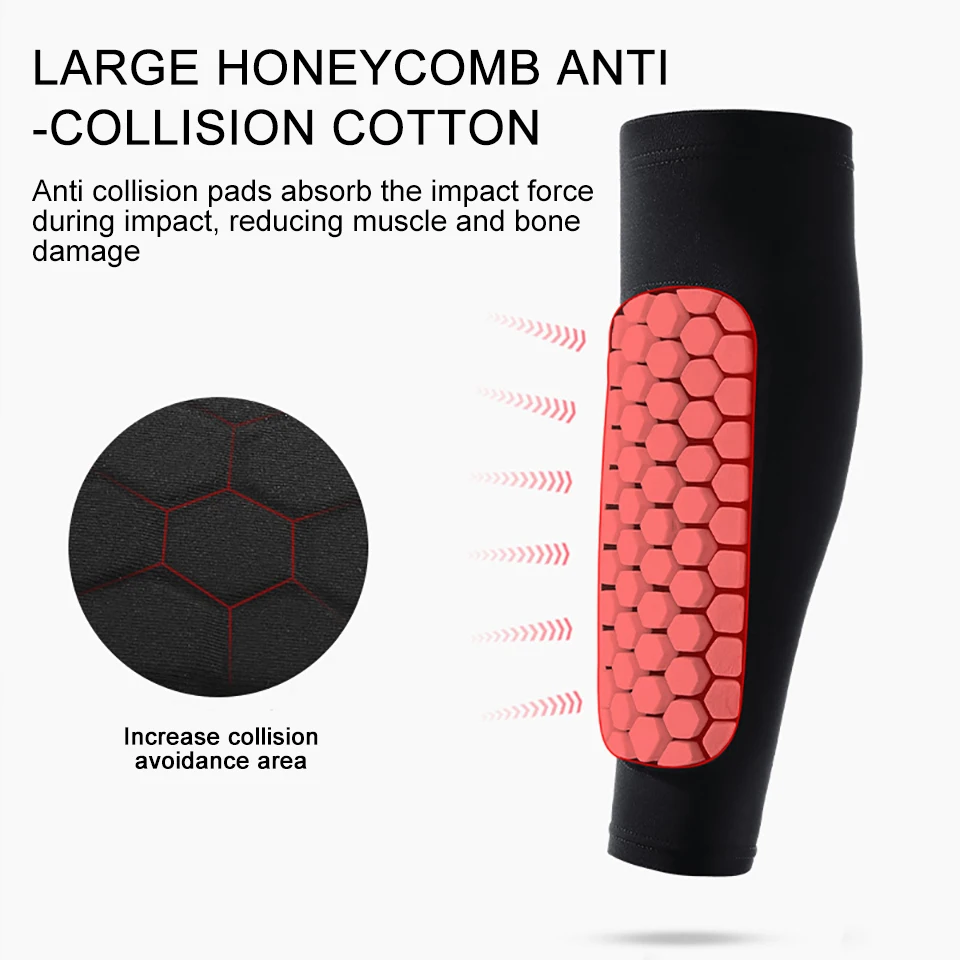 1Pcs Football Shin Guards Soccer Honeycomb Anti-collision Compression Legwarmers Sports Legging Gym Leg Calf Sleeves Women Men