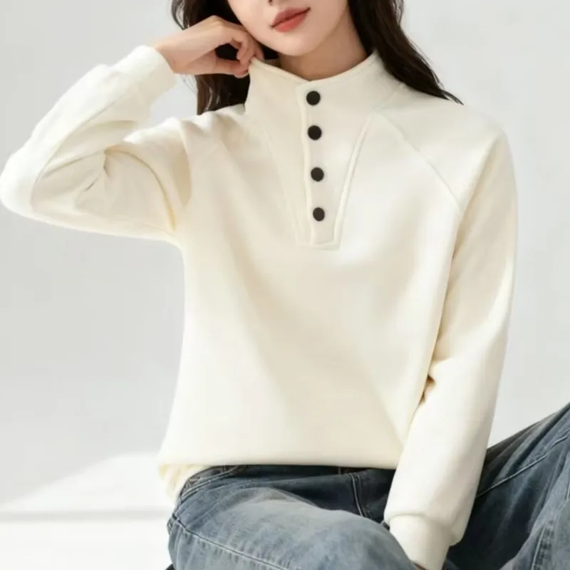 

XXXXL Fashion Plus Size Women's Hoodie 2025 Autumn Winter New Simple Stand Up Collar Warm Fleece And Thickened Casual Sweatshirt