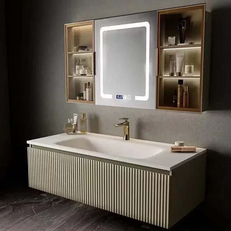 Bathroom Cabinet with Sink Integrated Basin Combination Simple Slate Integrated Washbasin Small Unit Mirror Cabinet Wall Mounted