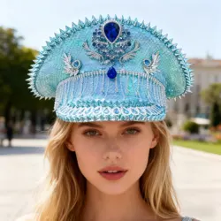 Sequined Bridal Navy Hat, Sky Blue, Rhinestone Blue, Stud, Bachelorette Parties, Bars, Adult Parties, Ladies Party,Music Party