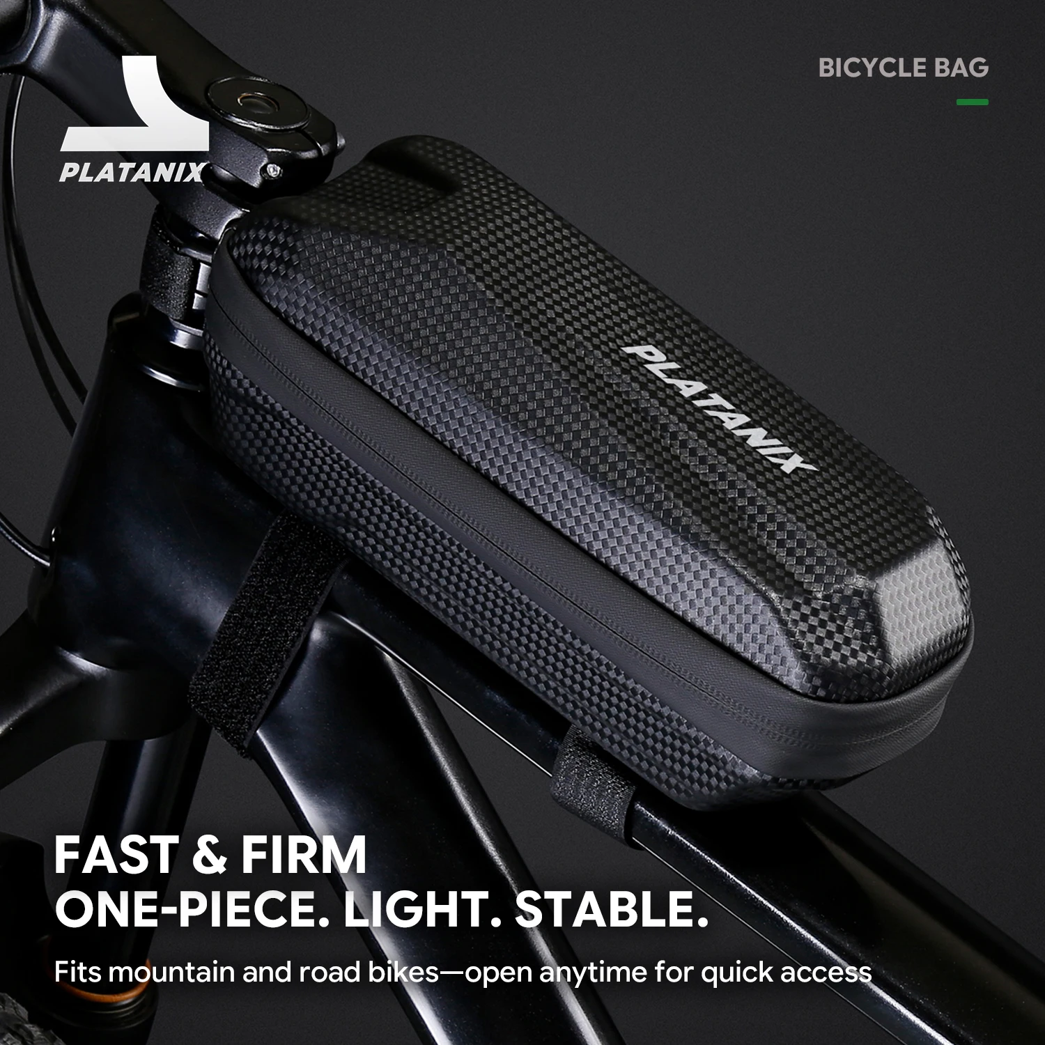 PLATANIX TZ05 Bike Top Tube Bag, PU EVA Hard Shell Storage Pouch with Dual Zippers, Mesh Pocket & Straps for Road Cycling & MTB