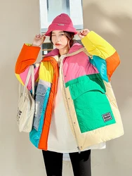 2024 neue Winter bunte weiße Daunen Parka Winter wärmer verdicken Streetwear Puffer Jacke Kapuze Langarm lose Oberbekleidung Mantel