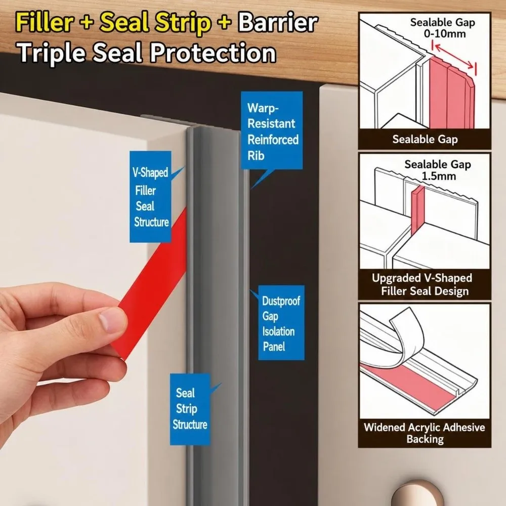 Self Adhesive Cabinet Door Seal Strip Waterproof Strong Rebound Door Gap Filler Easy Installation Practical