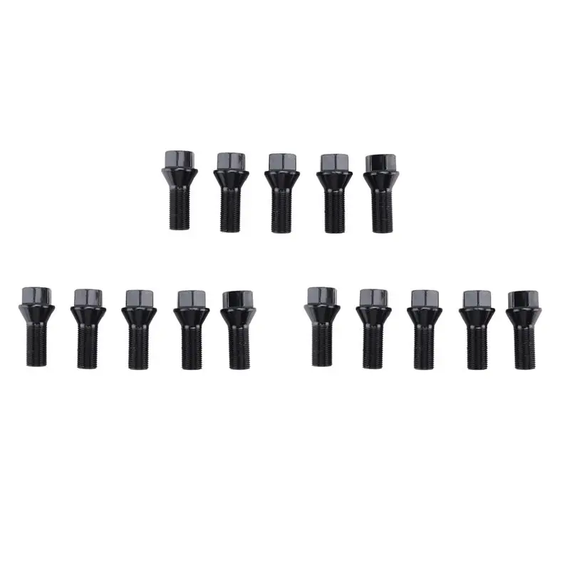 A11M-15Pcs M14 X 1.25 Black Wheel Locking Lug Bolt Nut Steel 36136781151 For -BMW X3 X5 E70 E71 F20 F25 X5 X6